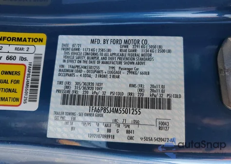 2021 Ford Mustang Shelby Gt500 z USA, uszkodzony, nr VIN 1FA6P8SJ4M5501255